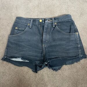 Vintage Wrangler Black Jean Shorts Distressed Frayed Hem